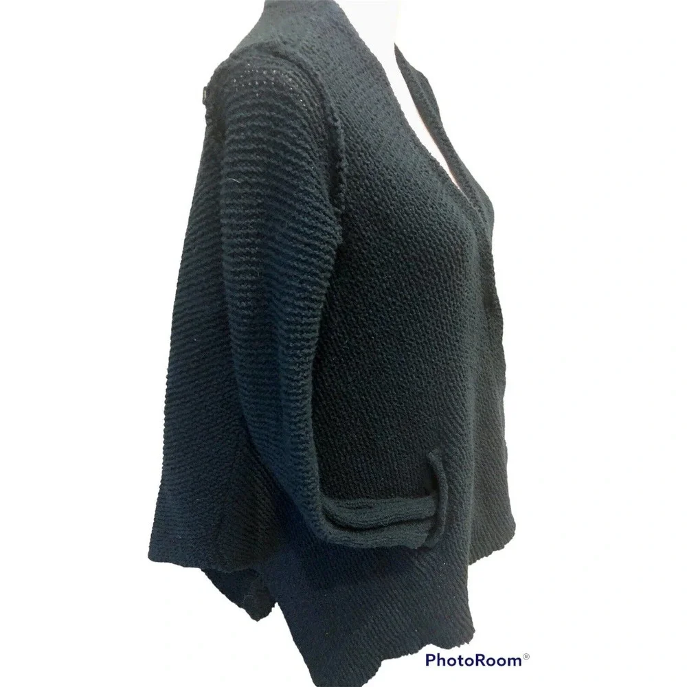 Free People Women Size XS Hi-Low Cardigan Sweater Oversized Teal Open Weave Snap